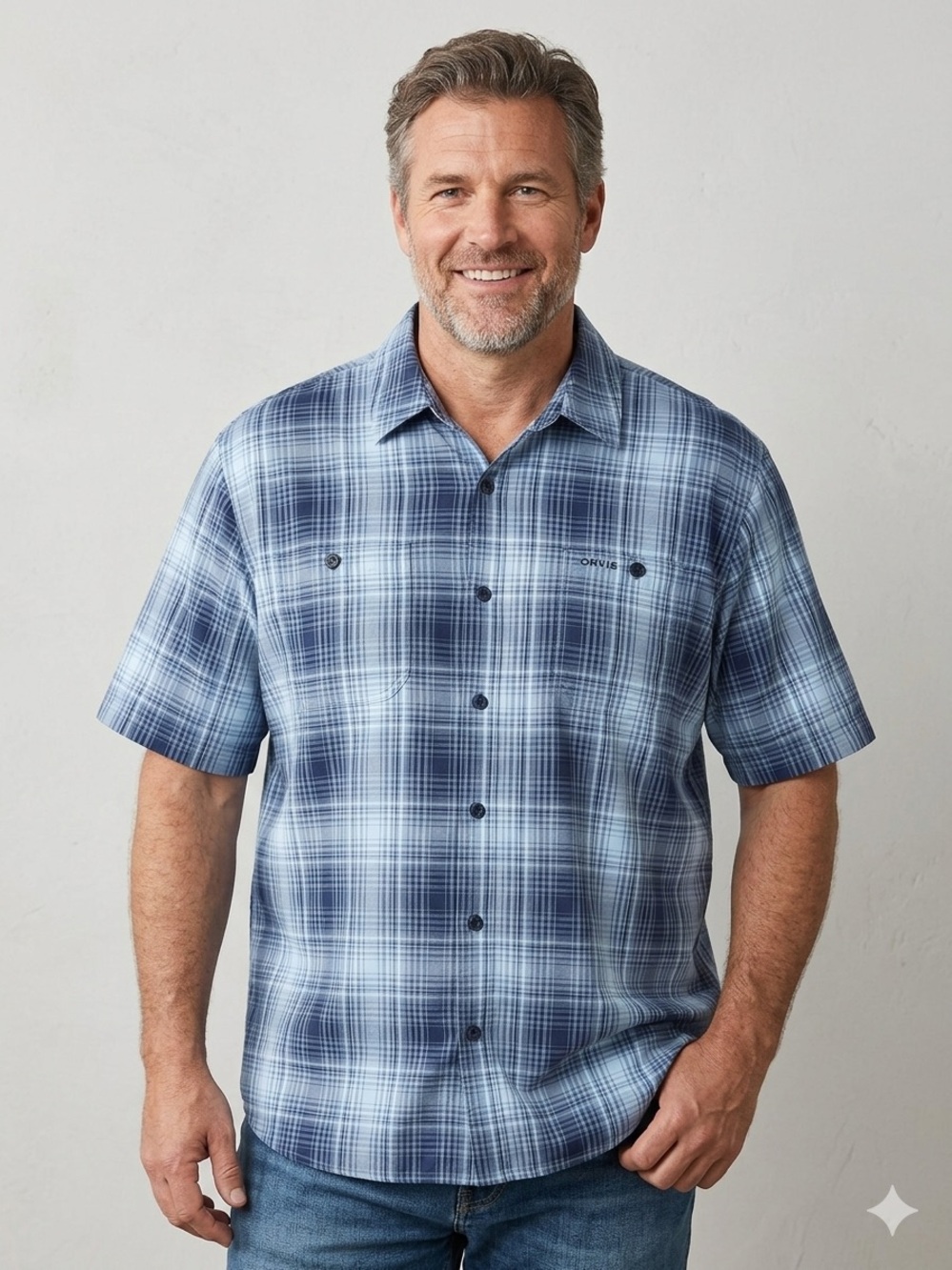 Orvis Blue Plaid Short-Sleeve Button-Down Shirt, men’s size XXL